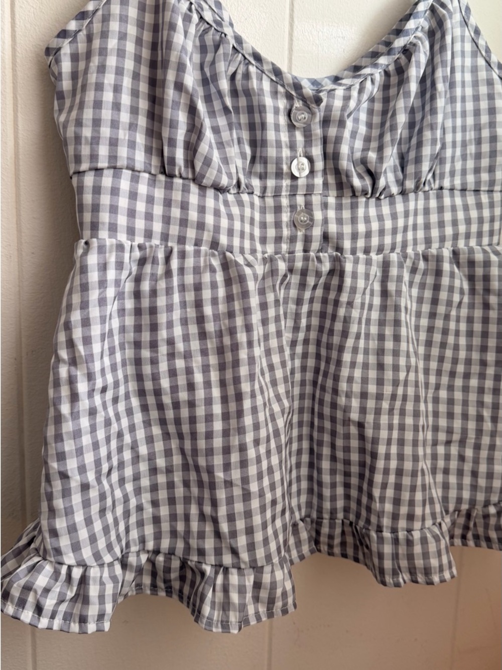 SHEIN Gray Gingham Ruffle-Hem Tank Top - Picture 3 of 11